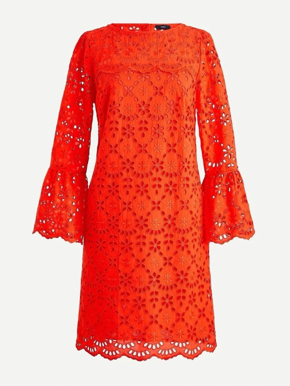 J Crew Bell Sleeve Eyelet Dress Brilliant Flame Size 4